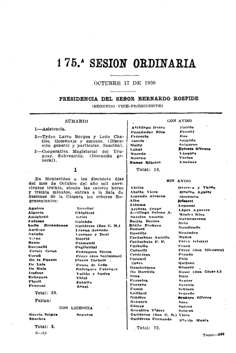 DIARIO DE SESIONES DE LA CAMARA DE REPRESENTANTES del 17/10/1930